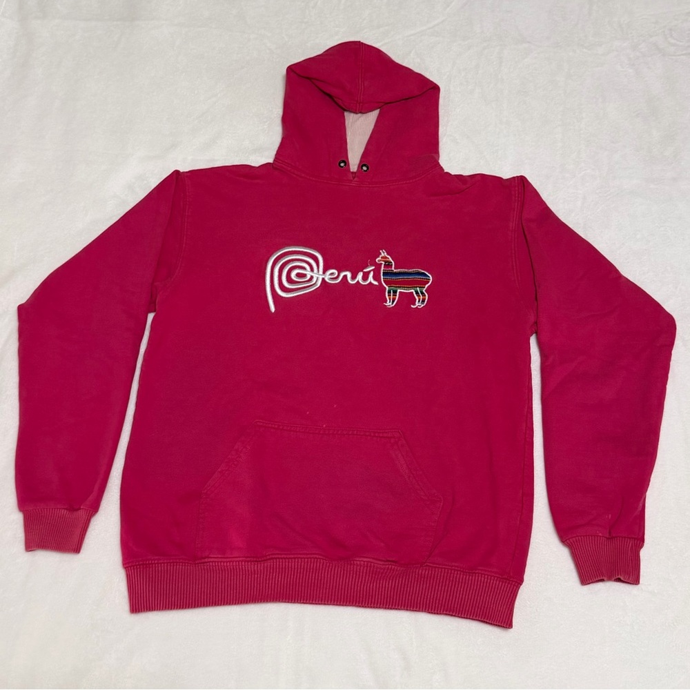 Peru Pink Pima Cotton Alpaca Embroidered Hoodie Size M (Runs Small)